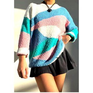 Blair Boutique Retro and Groovy 80's Abstract Knit Long Sleeve Sweater 100% Acry